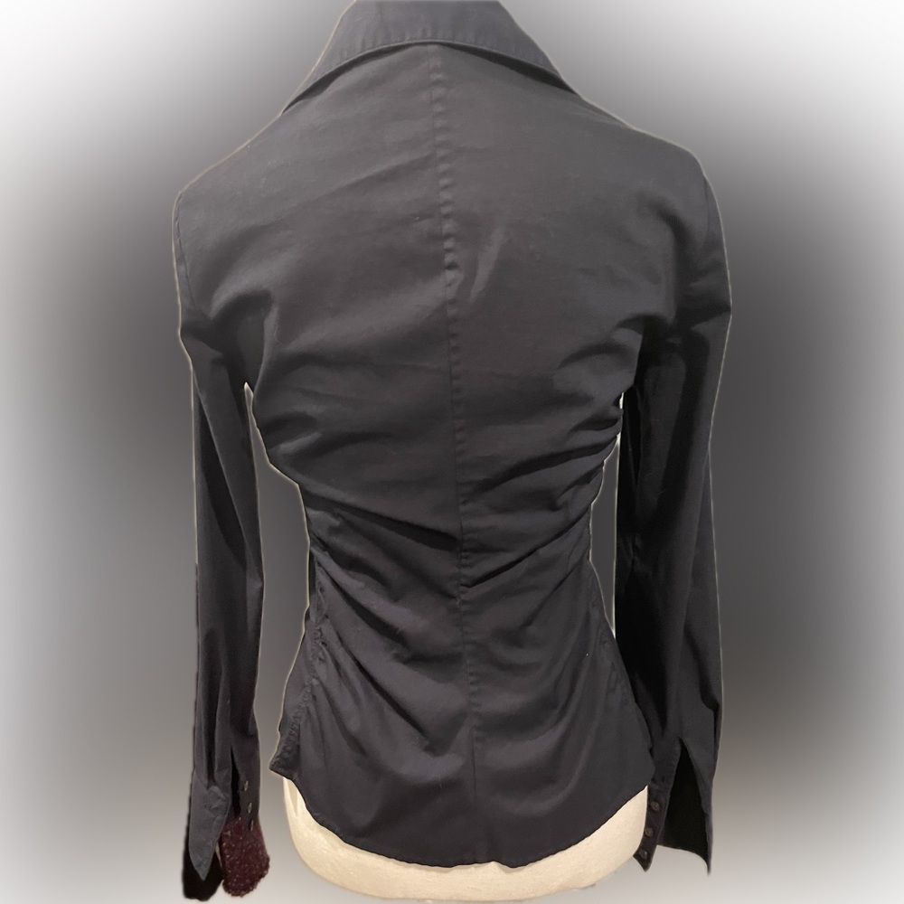 Express Women’s Navy Blue Fitted Long Sleeve Button Up Blouse XS - Picture 3 of 4